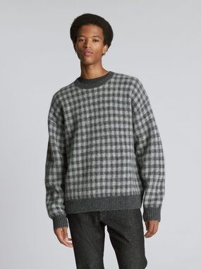 Everlane Grey Check Crewneck Alpaca Blend Men's Sweater